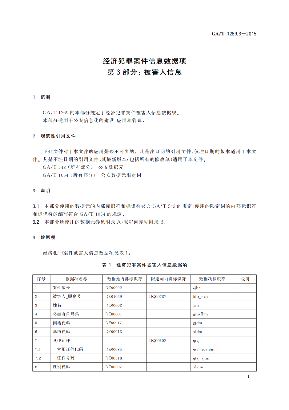 经济犯罪案件信息数据项　第3部分：被害人信息 GAT 1269.3-2015.pdf_第3页