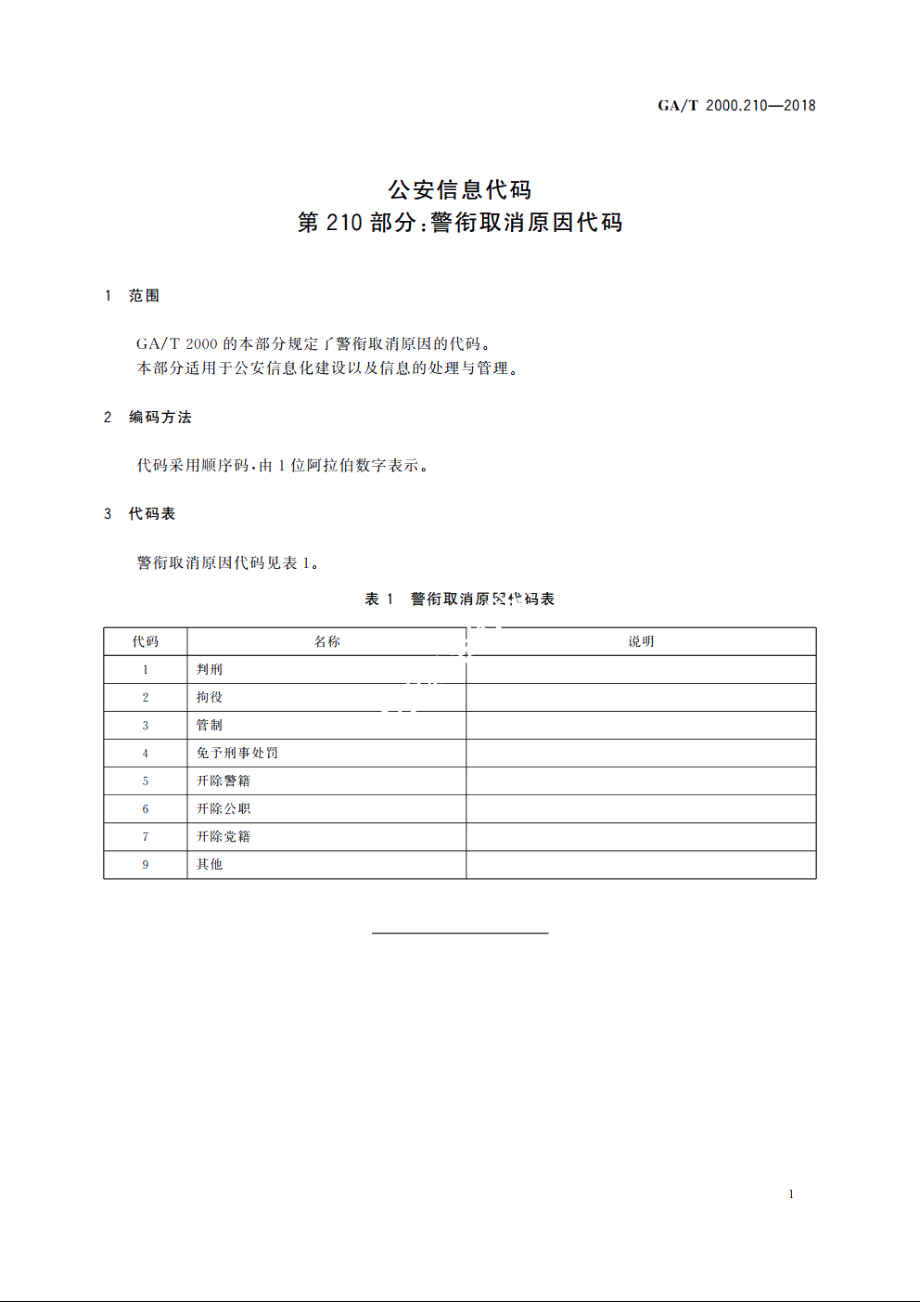 公安信息代码　第210部分：警衔取消原因代码 GAT 2000.210-2018.pdf_第3页