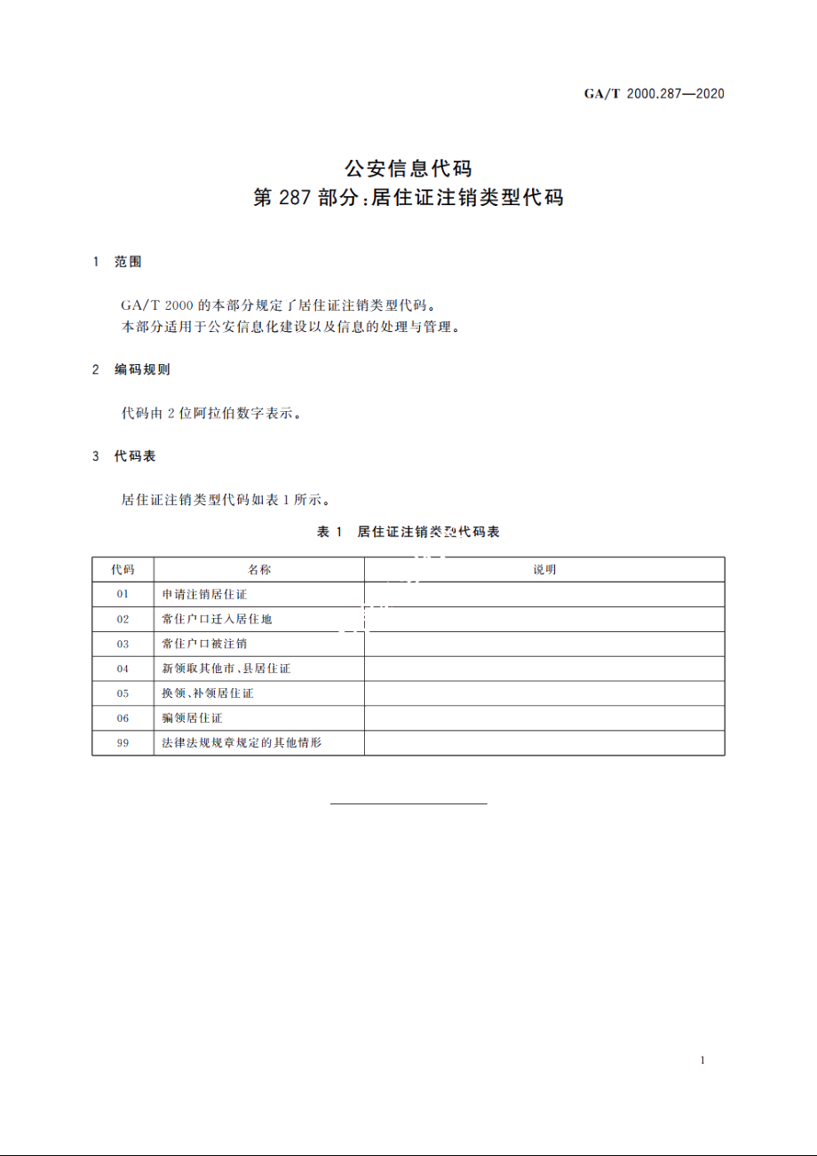 公安信息代码　第287部分：居住证注销类型代码 GAT 2000.287-2020.pdf_第3页