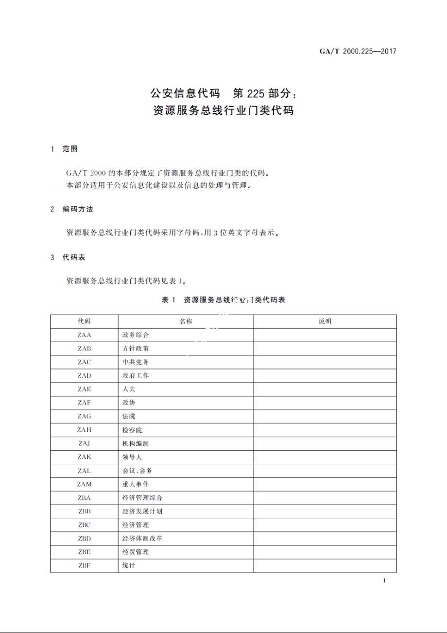 公安信息代码　第225部分：资源服务总线行业门类代码 GAT 2000.225-2017.pdf_第3页