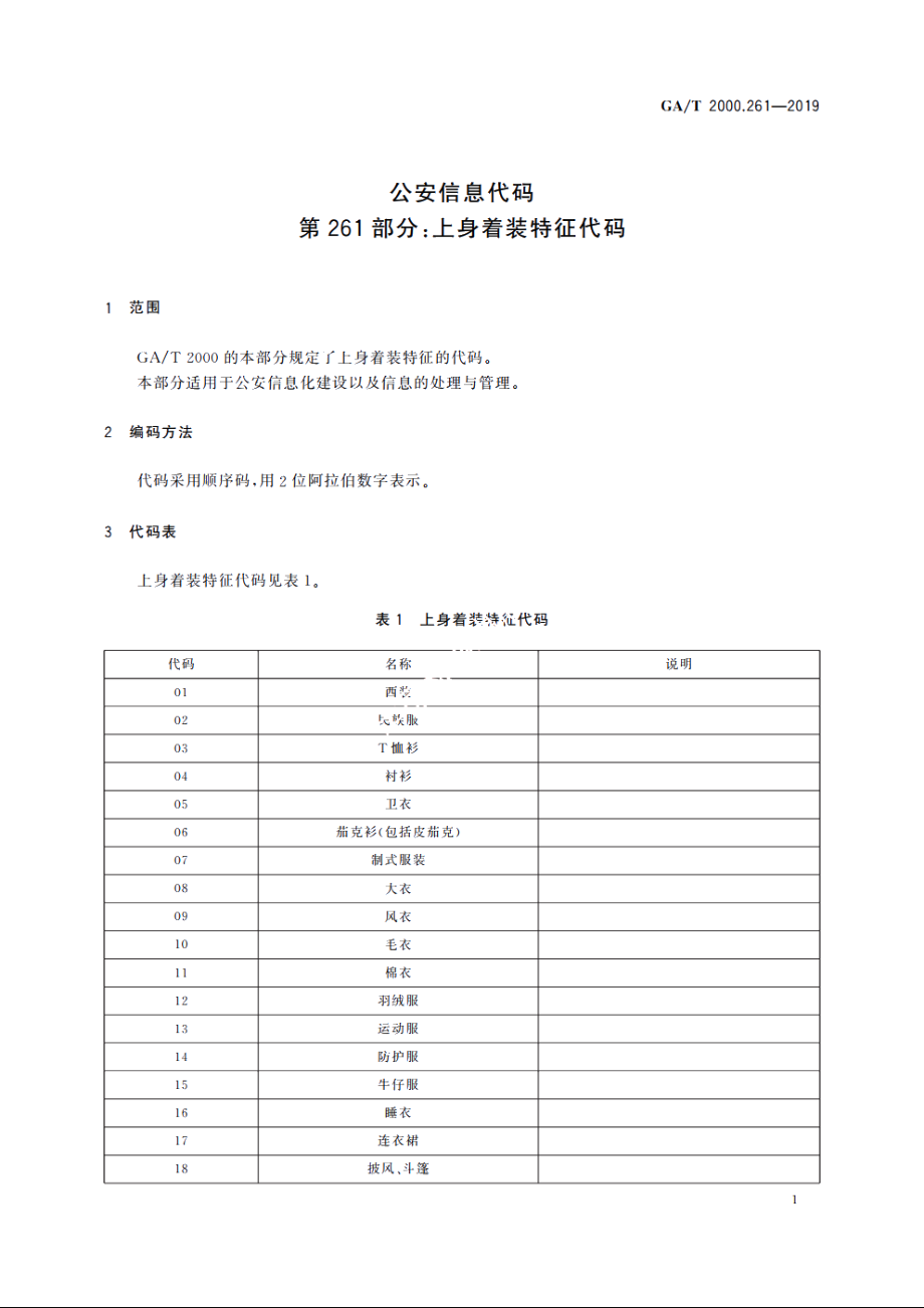 公安信息代码　第261部分：上身着装特征代码 GAT 2000.261-2019.pdf_第3页