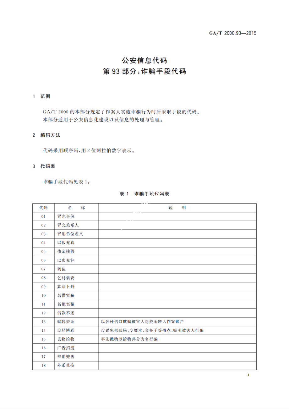 公安信息代码　第93部分：诈骗手段代码 GAT 2000.93-2015.pdf_第3页