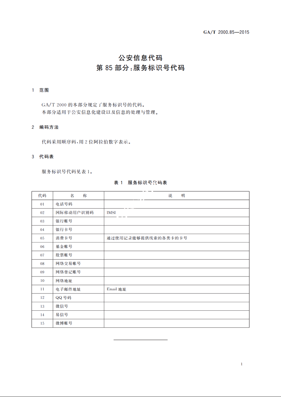 公安信息代码　第85部分：服务标识号代码 GAT 2000.85-2015.pdf_第3页