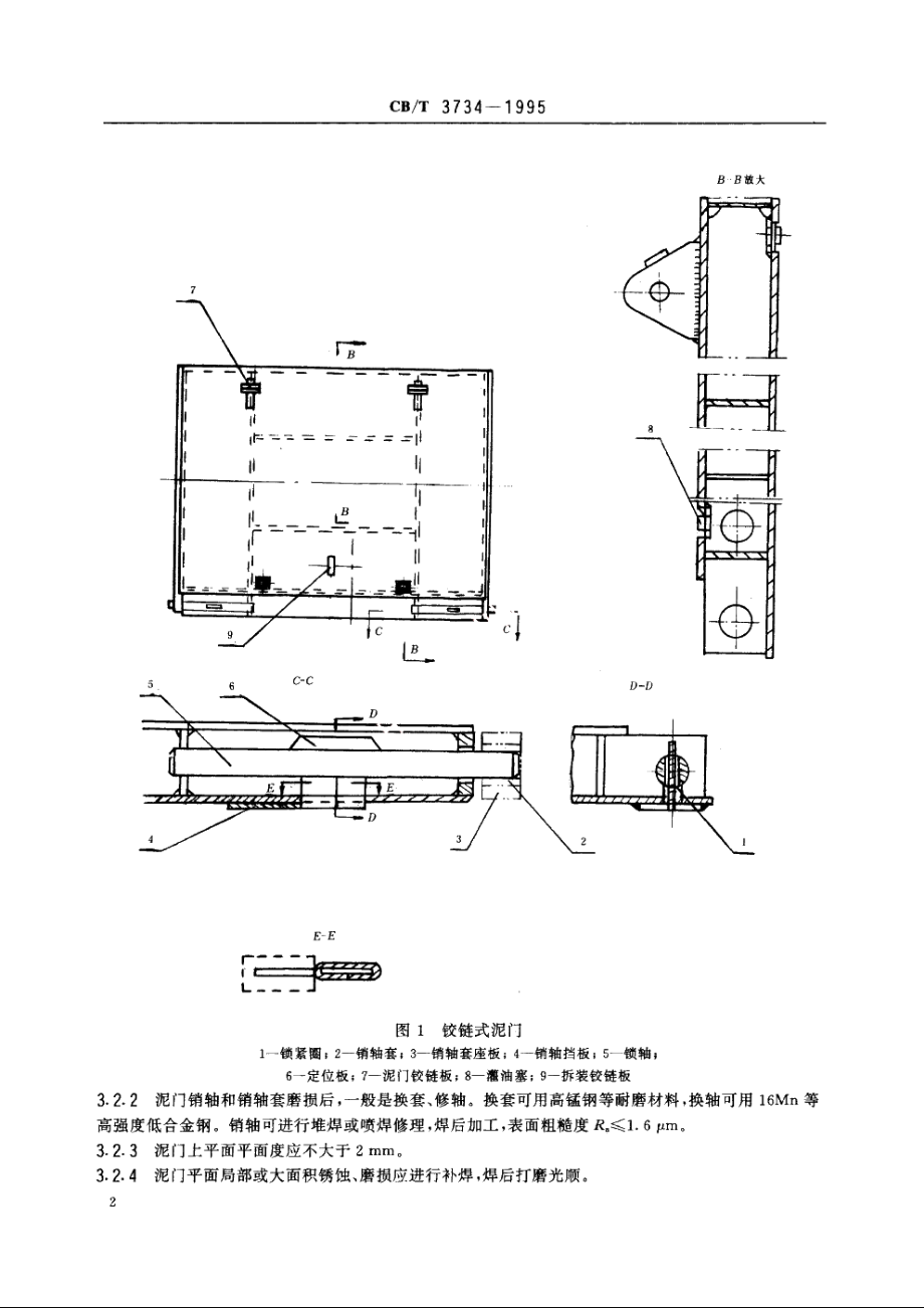 耙吸挖泥船铰链式泥门修理技术要求 CBT 3734-1995.pdf_第3页