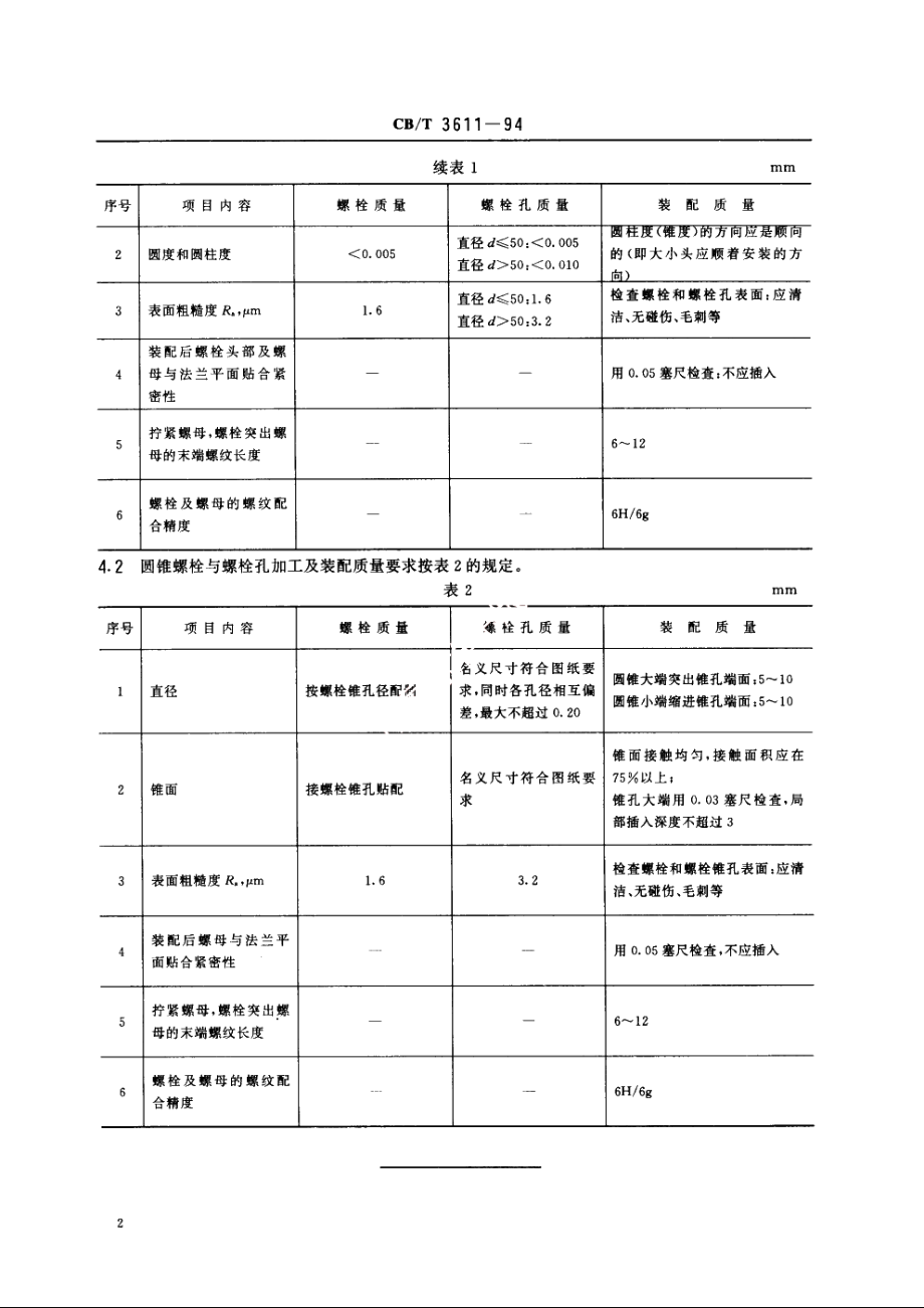 轴系法兰连接螺栓铰孔及装配质量要求 CBT 3611-1994.pdf_第3页