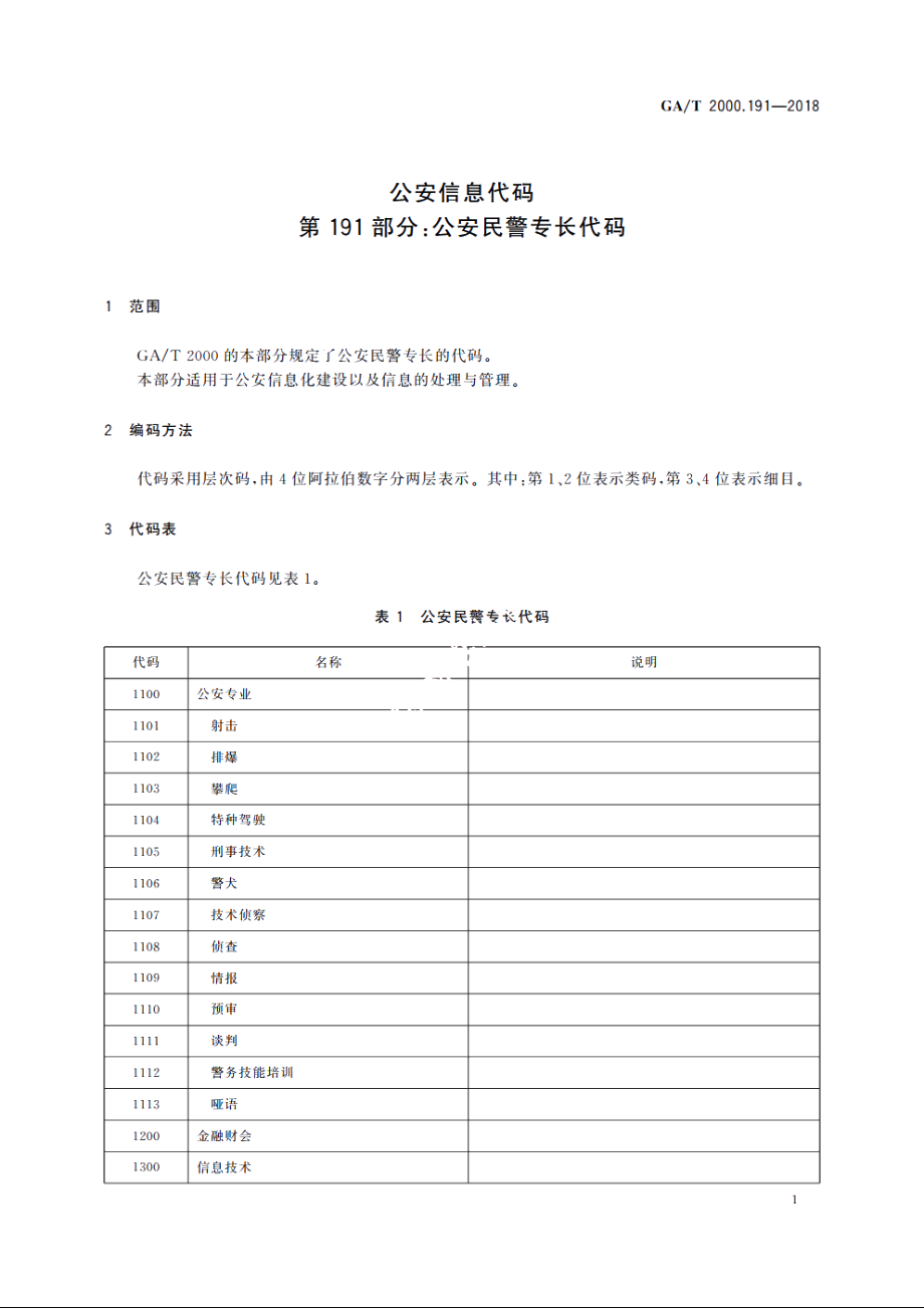 公安信息代码　第191部分：公安民警专长代码 GAT 2000.191-2018.pdf_第3页