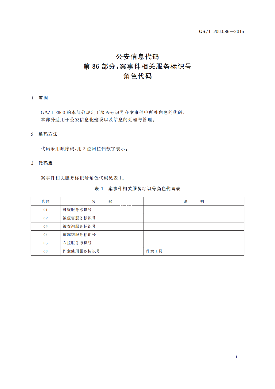 公安信息代码　第86部分：案事件相关服务标识号角色代码 GAT 2000.86-2015.pdf_第3页