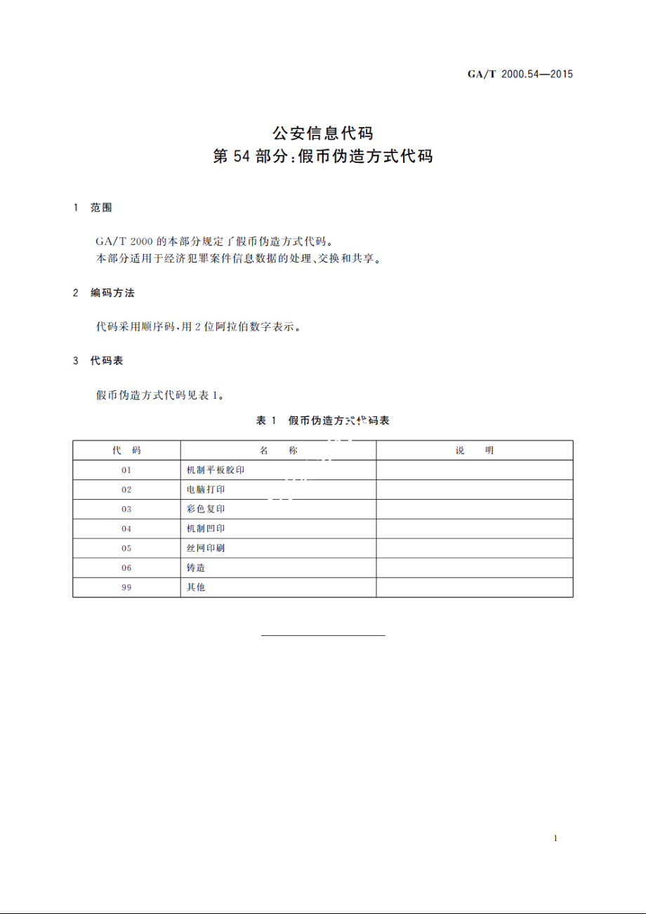 公安信息代码　第54部分：假币伪造方式代码 GAT 2000.54-2015.pdf_第3页