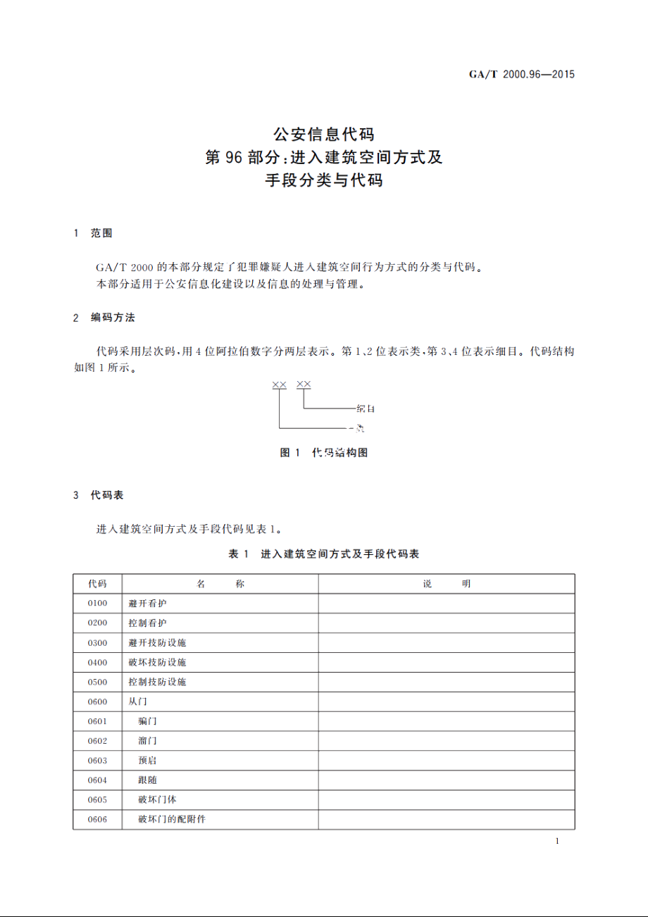 公安信息代码　第96部分：进入建筑空间方式及手段分类与代码 GAT 2000.96-2015.pdf_第3页