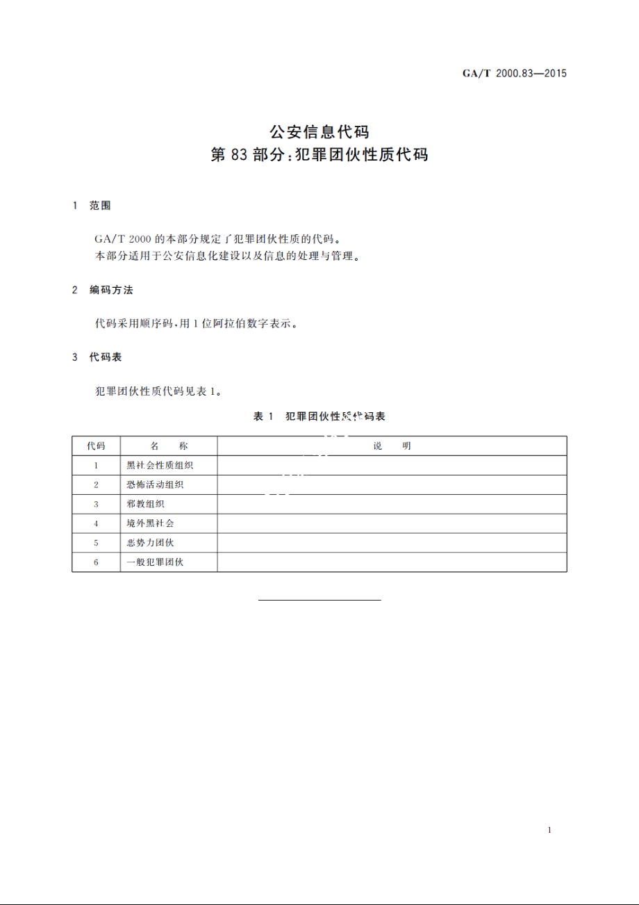 公安信息代码　第83部分：犯罪团伙性质代码 GAT 2000.83-2015.pdf_第3页