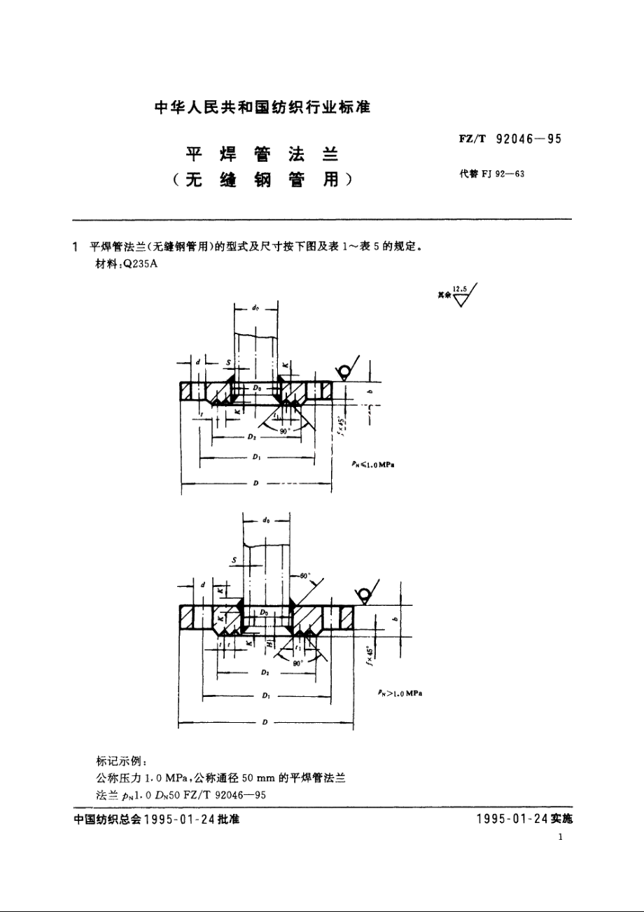 平焊管法兰(无缝钢管用) FZT 92046-1995.pdf_第2页