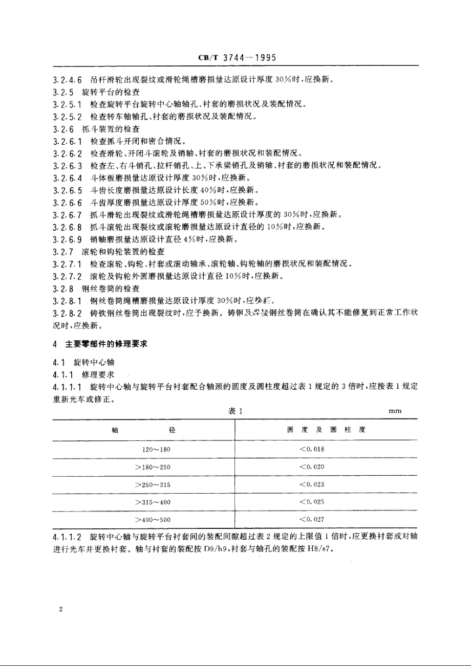 抓斗挖泥船挖泥机修理技术要求 CBT 3744-1995.pdf_第3页