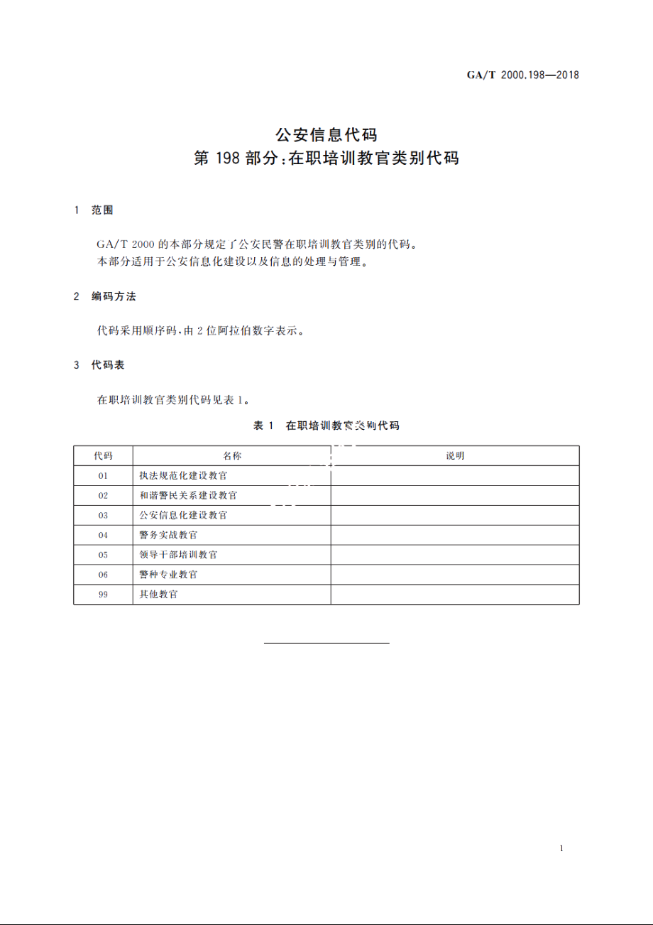 公安信息代码　第198部分：在职培训教官类别代码 GAT 2000.198-2018.pdf_第3页