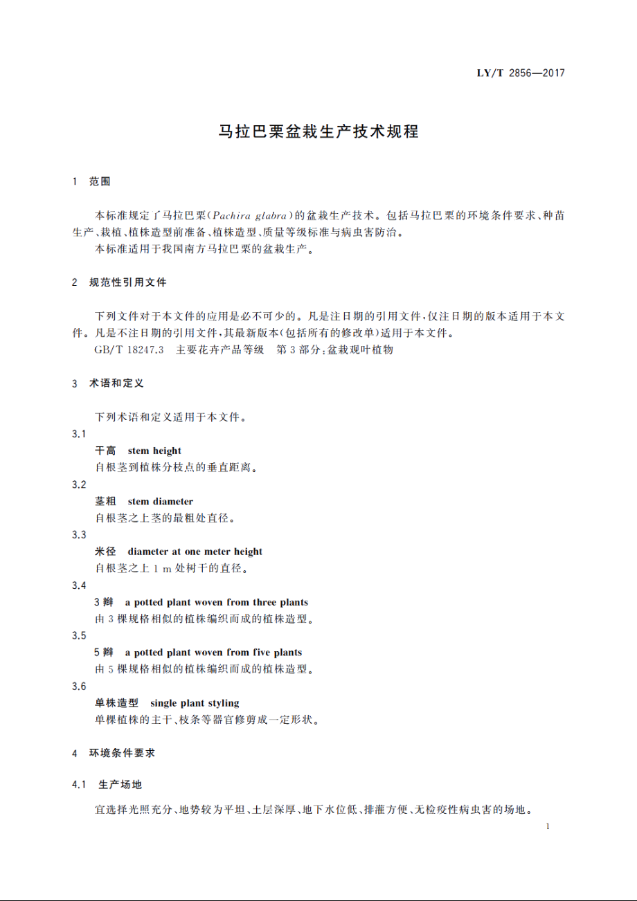 马拉巴栗盆栽生产技术规程 LYT 2856-2017.pdf_第3页