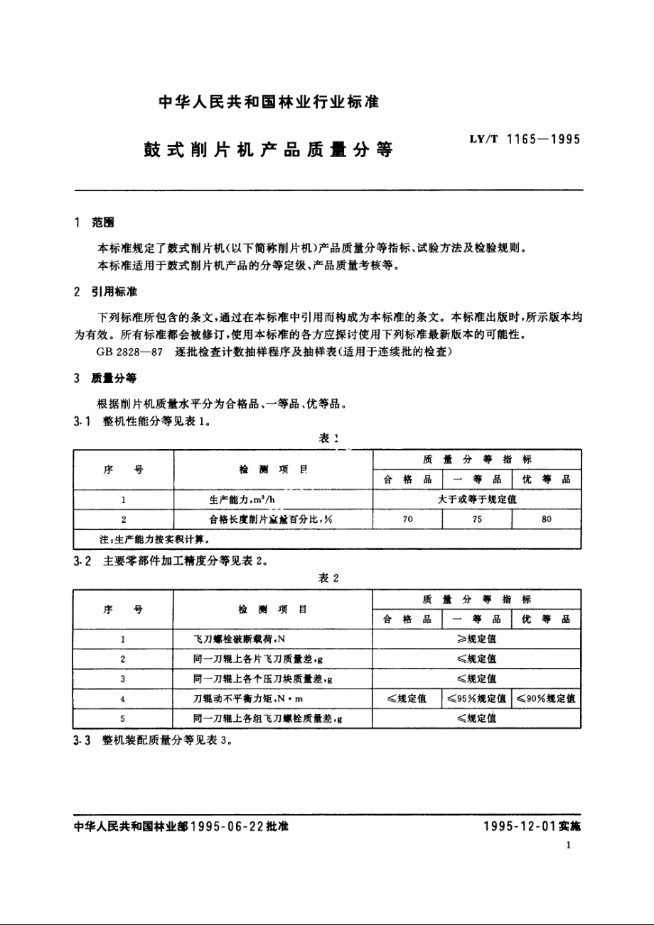 鼓式削片机产品质量分等 LYT 1165-1995.pdf_第3页