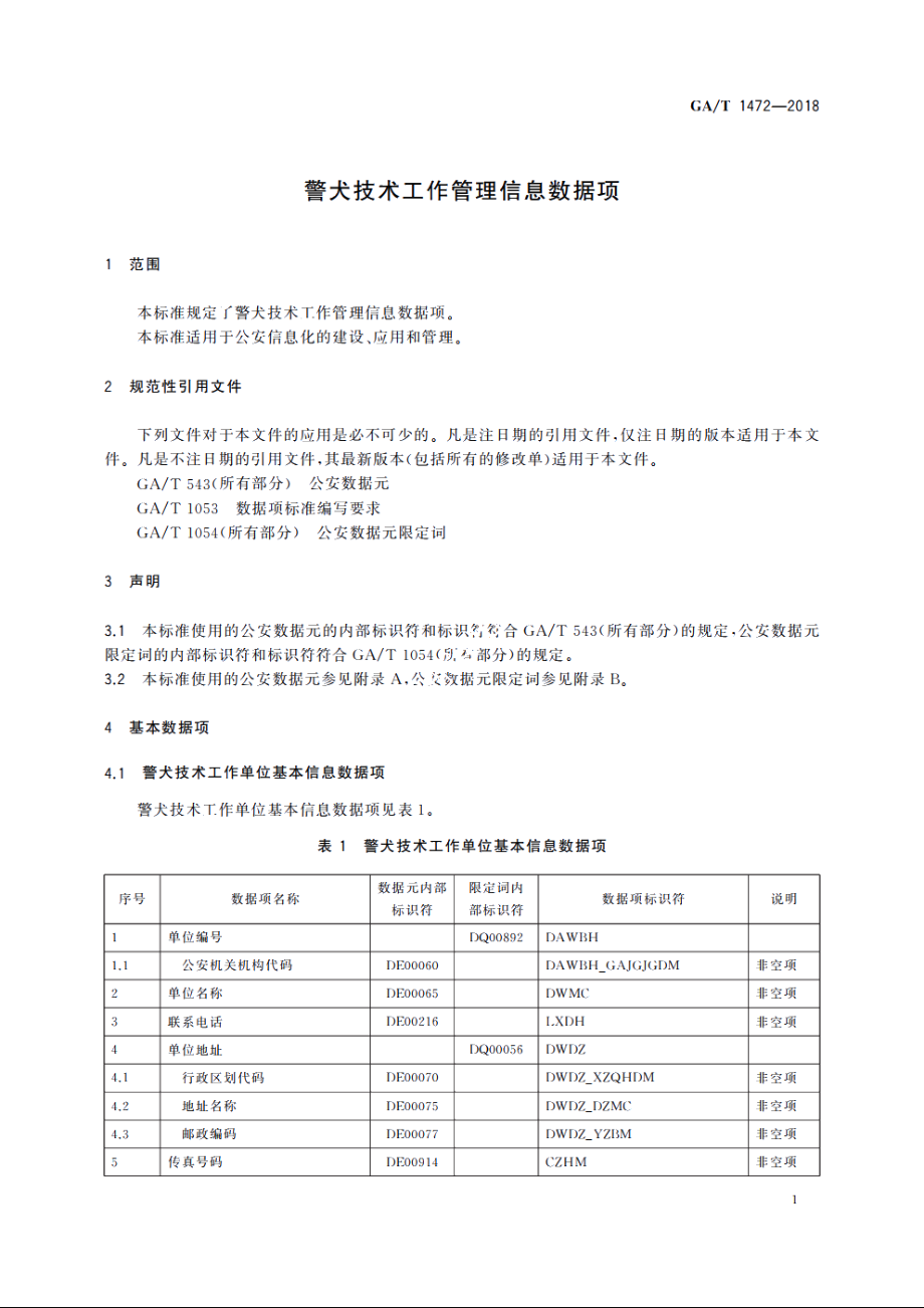 警犬技术工作管理信息数据项 GAT 1472-2018.pdf_第3页