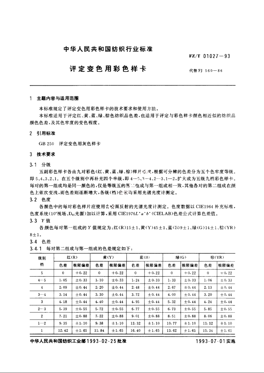 评定变色用彩色样卡 FZT 01027-1993.pdf_第3页