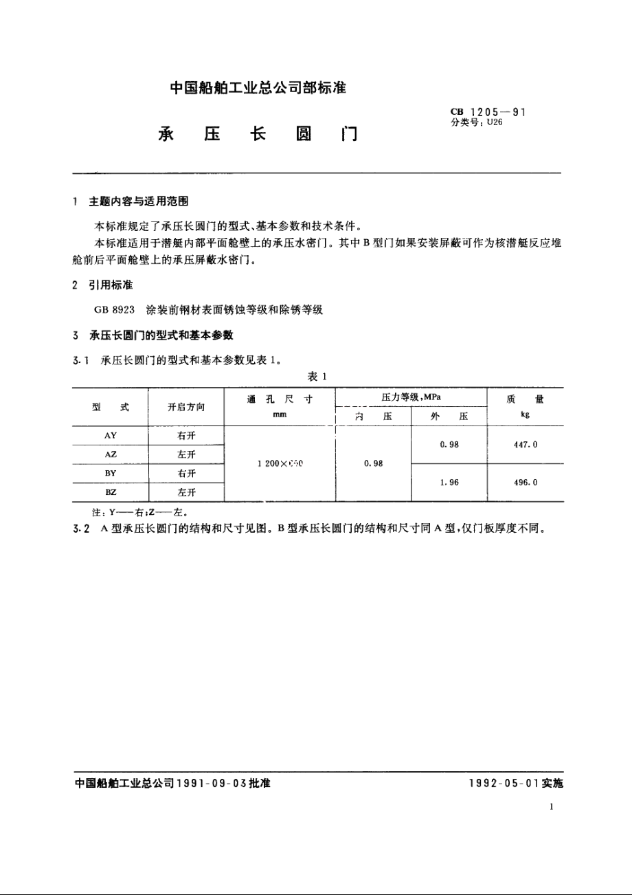 承压长圆门 CB 1205-1991.pdf_第2页