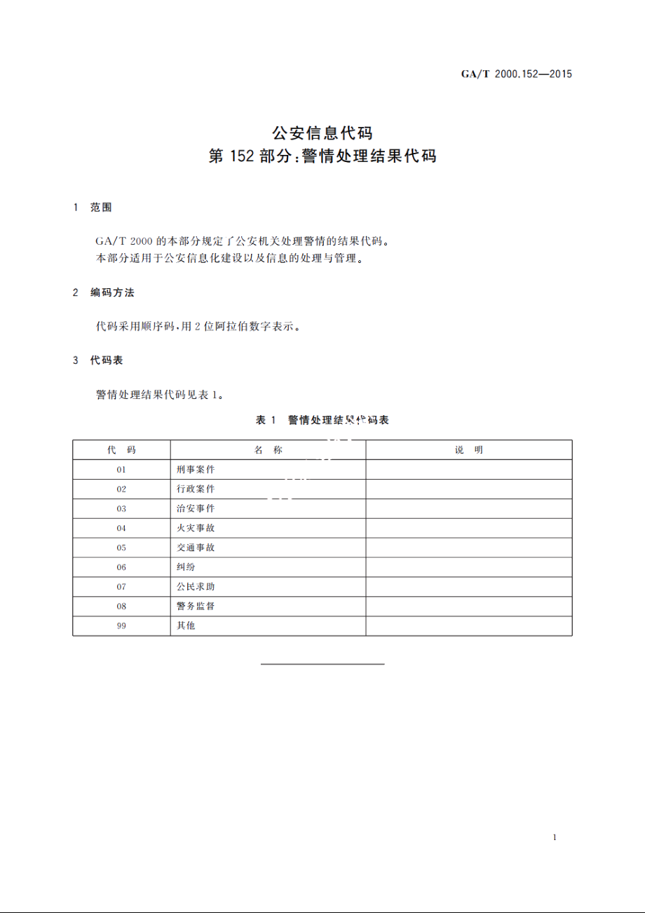 公安信息代码　第152部分：警情处理结果代码 GAT 2000.152-2015.pdf_第3页