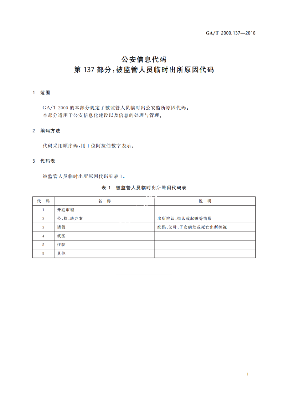 公安信息代码　第137部分：被监管人员临时出所原因代码 GAT 2000.137-2016.pdf_第3页