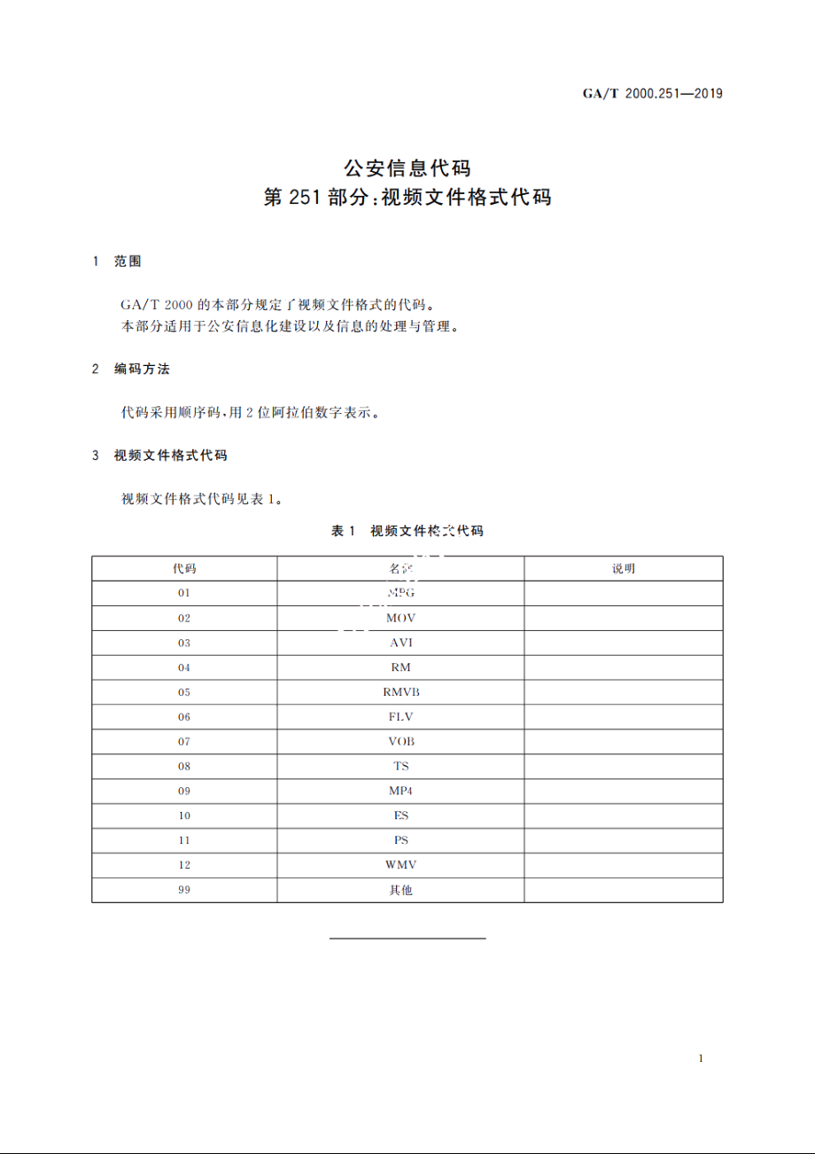 公安信息代码　第251部分：视频文件格式代码 GAT 2000.251-2019.pdf_第3页