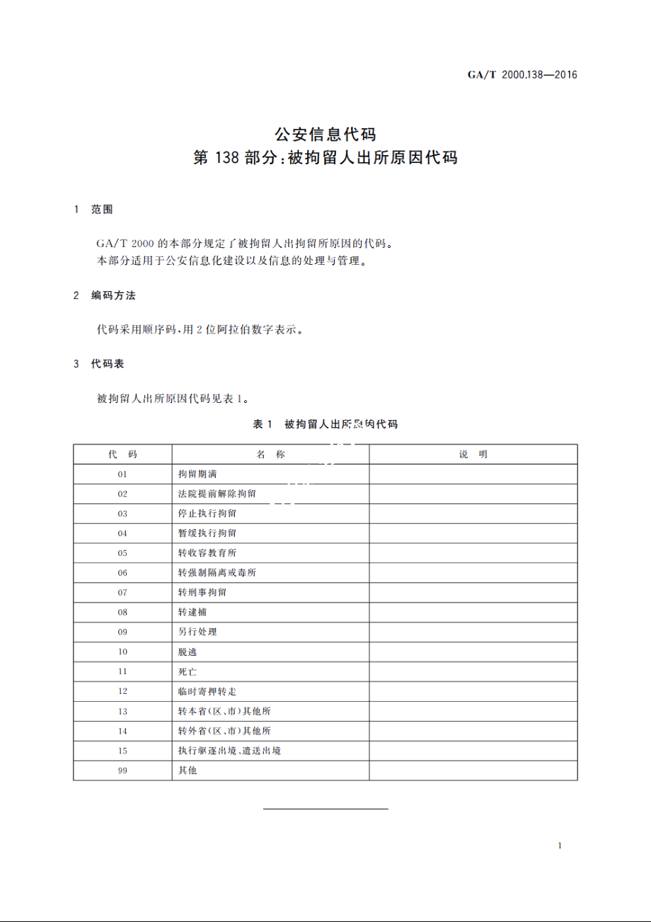 公安信息代码　第138部分：被拘留人出所原因代码 GAT 2000.138-2016.pdf_第3页