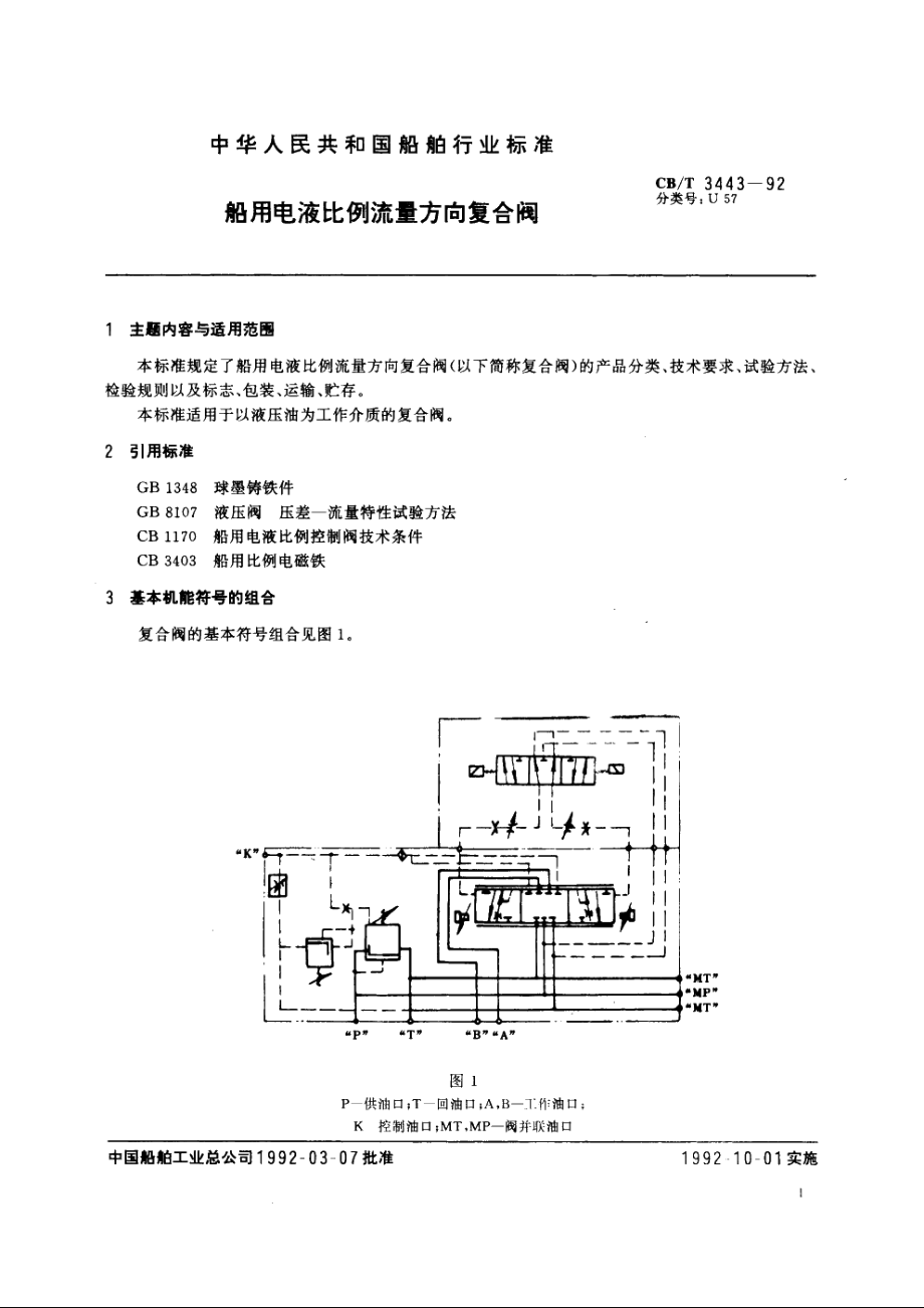 船用电液比例流量方向复合阀 CBT 3443-1992.pdf_第2页