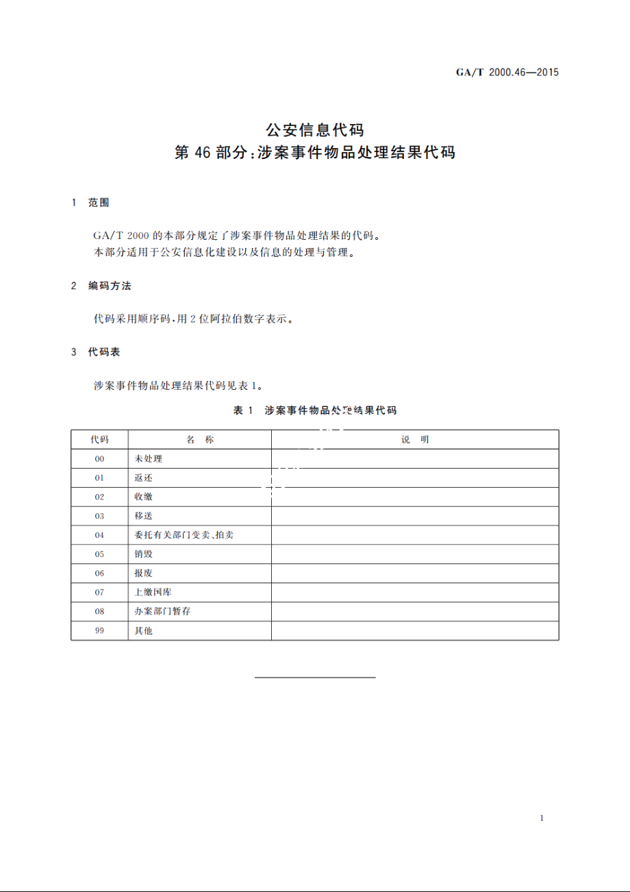 公安信息代码　第46部分：涉案事件物品处理结果代码 GAT 2000.46-2015.pdf_第3页