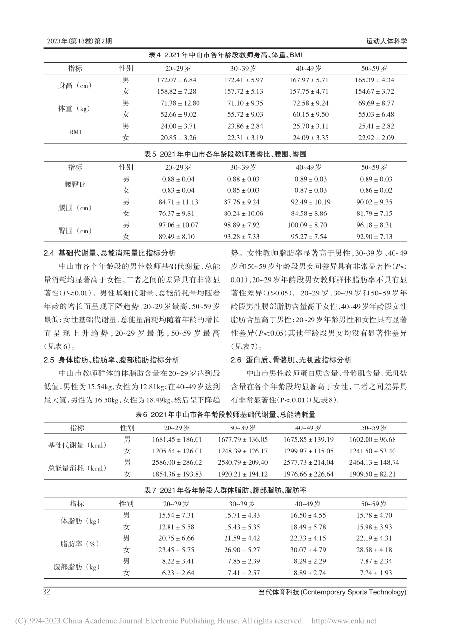 “双减”教育背景下中山市教师群体身体成分研究_刘松涛.pdf_第3页