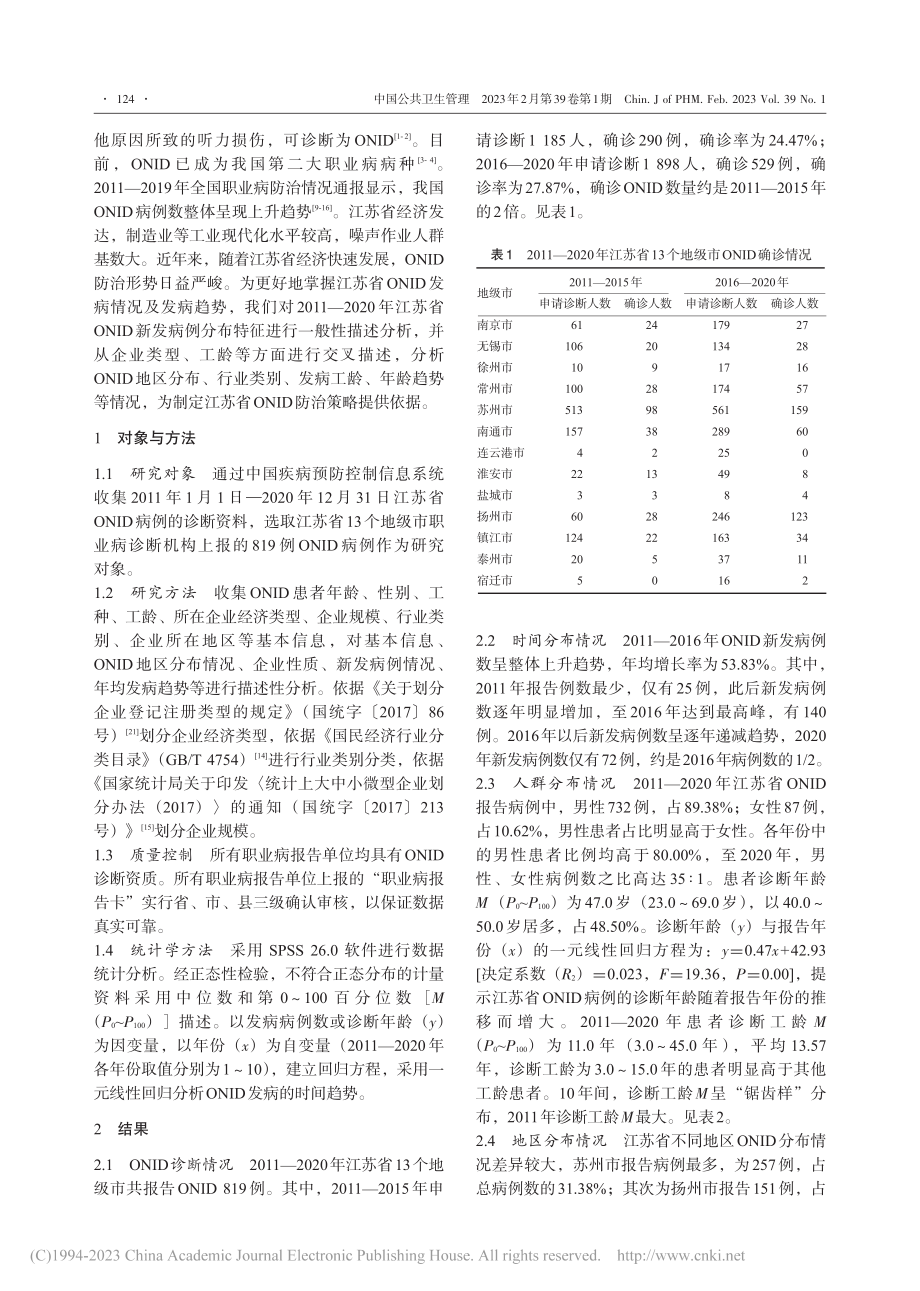 2011—2020年江苏省职业性噪声聋发病情况分析_张红兵.pdf_第2页