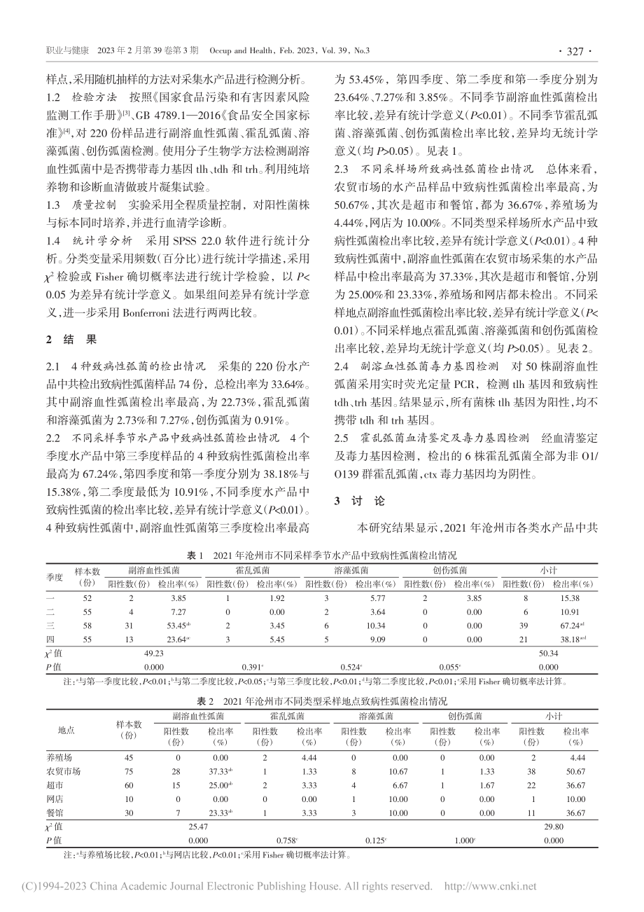 2021年河北省沧州市水产品中致病性弧菌污染状况分析_吴秉伦.pdf_第2页