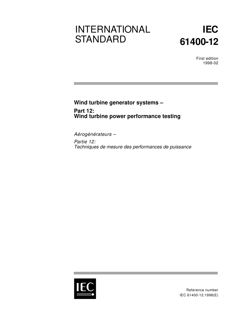 IEC_61400-12_FEBRERO_1998_Wind_turbine_power_performance_testing.pdf_第1页