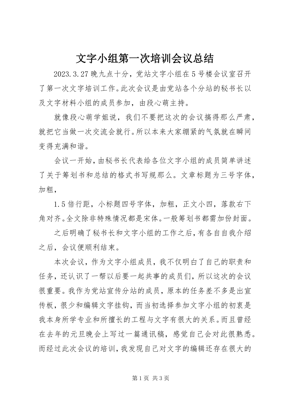 2023年文字小组第一次培训会议总结.docx_第1页