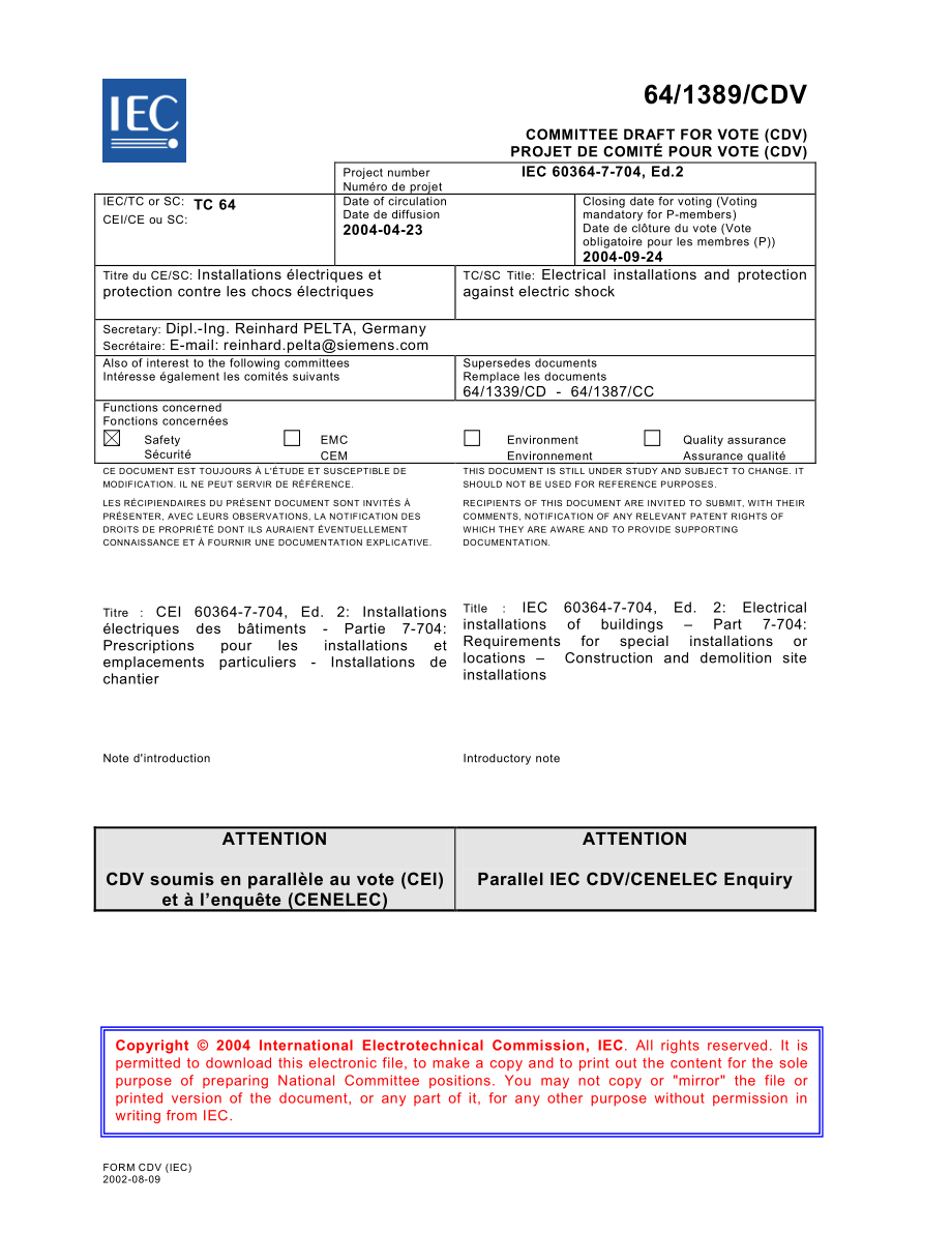 IEC_60364-7-704_64_1389_CDV.pdf_第1页