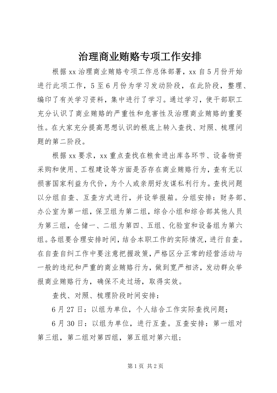 2023年治理商业贿赂专项工作安排.docx_第1页