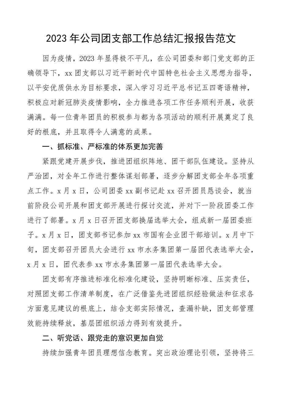 公司团支部工作总结汇报报告共青团范文.doc_第1页