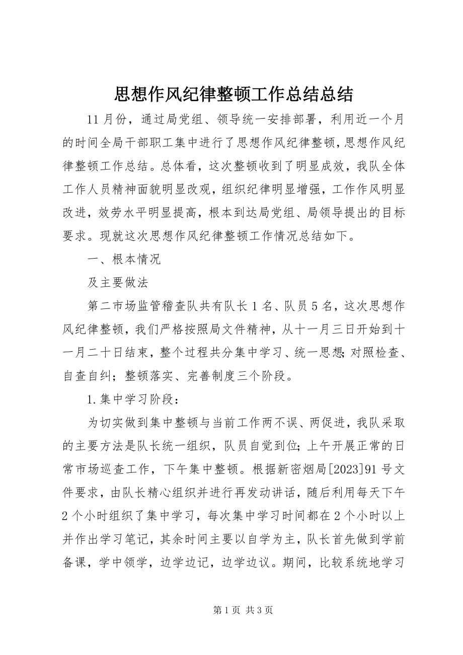 2023年思想作风纪律整顿工作总结总结.docx_第1页