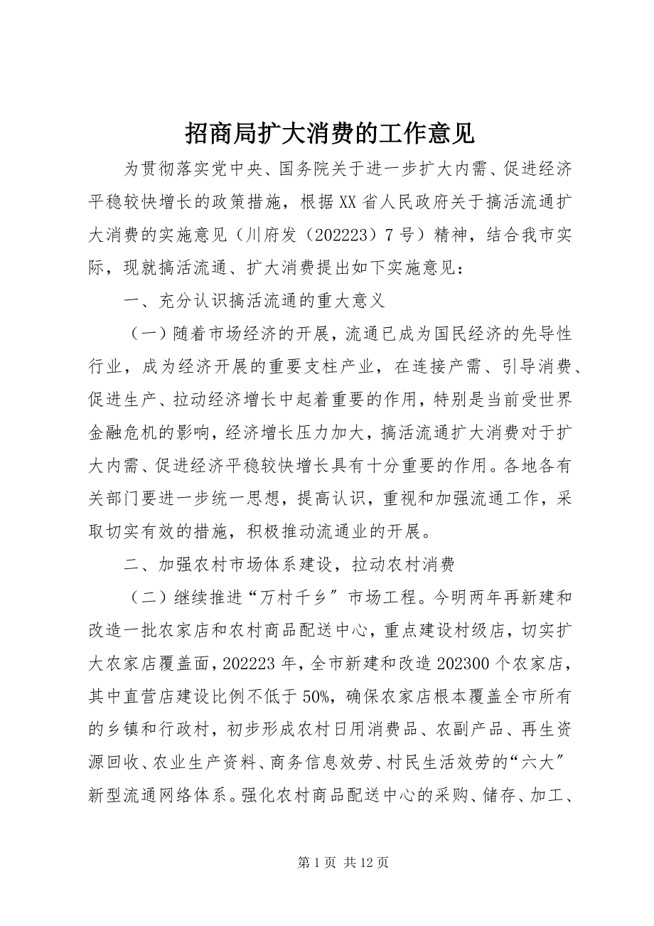 2023年招商局扩大消费的工作意见.docx_第1页