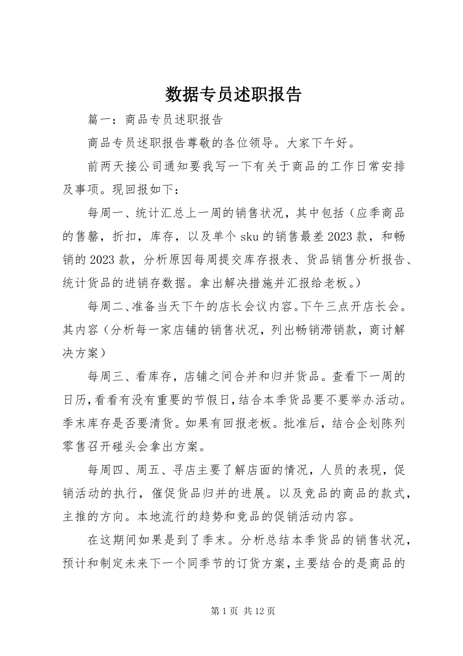 2023年数据专员述职报告.docx_第1页