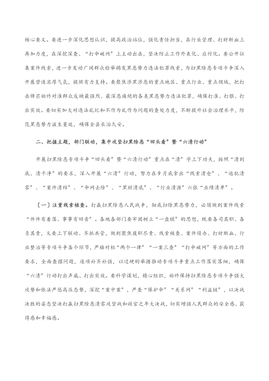 在县政府扫黑除恶专项斗争“回头看”暨“六清”行动推进会议上的讲话.docx_第2页