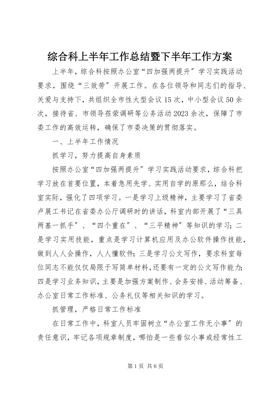 2023年综合科上半年工作总结暨下半年工作计划.docx_第1页