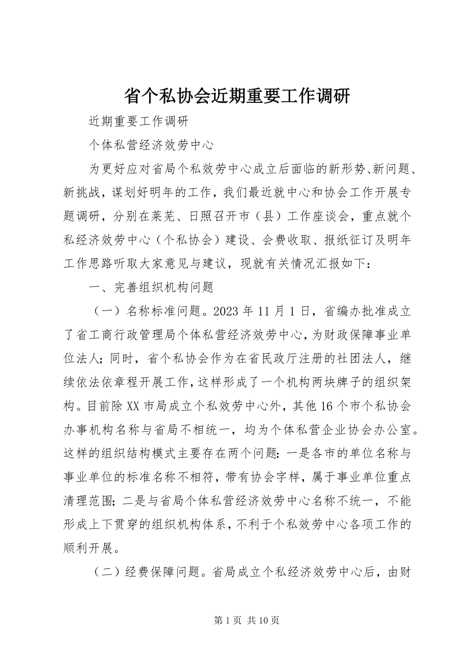 2023年省个私协会近期重要工作调研.docx_第1页