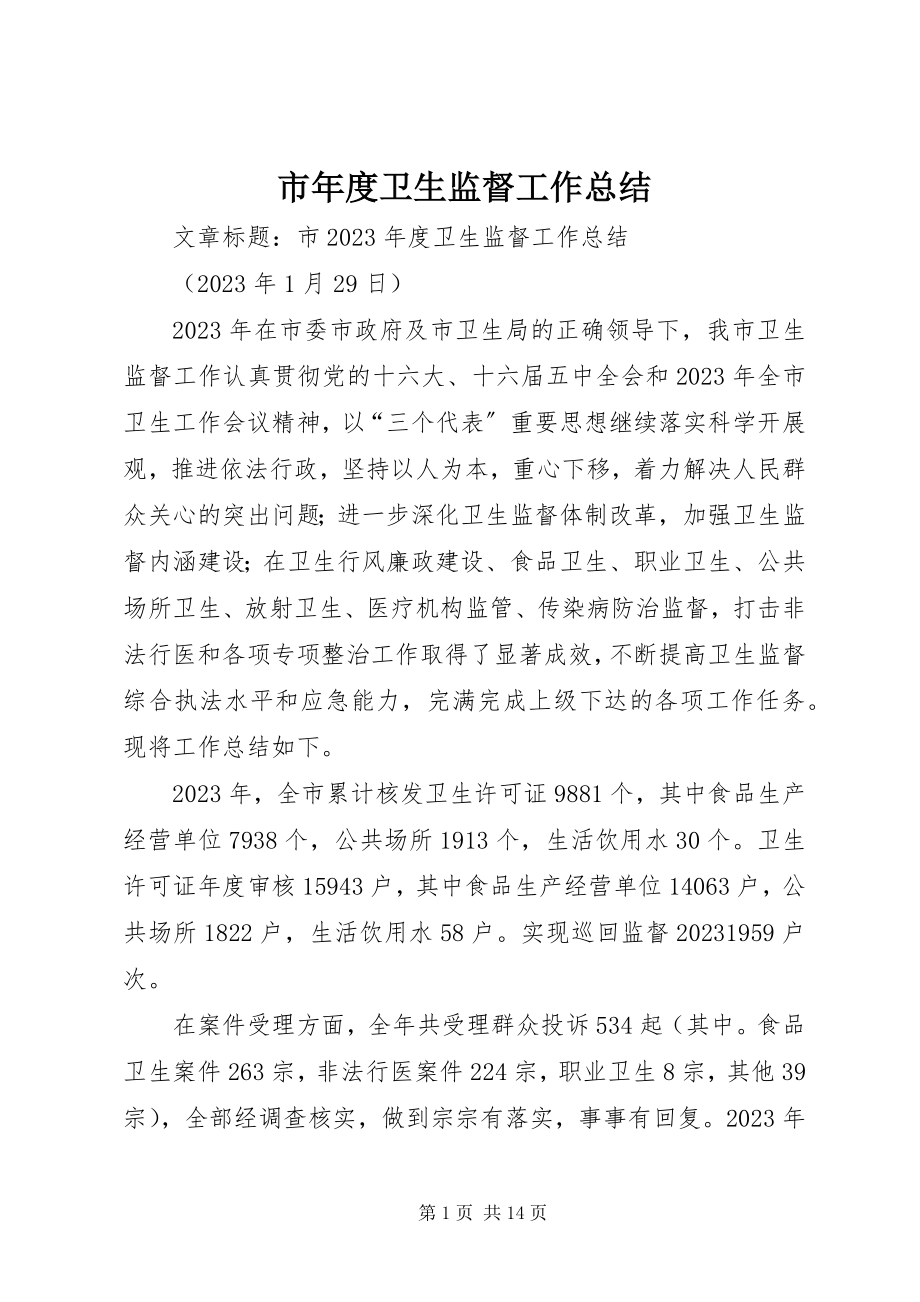 2023年市年度卫生监督工作总结.docx_第1页