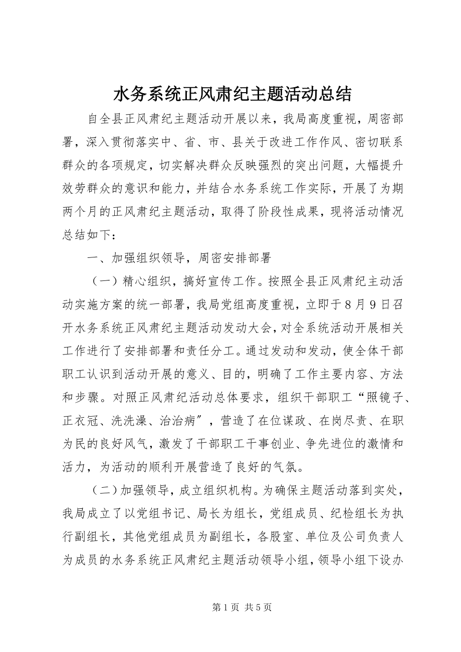 2023年水务系统正风肃纪主题活动总结.docx_第1页