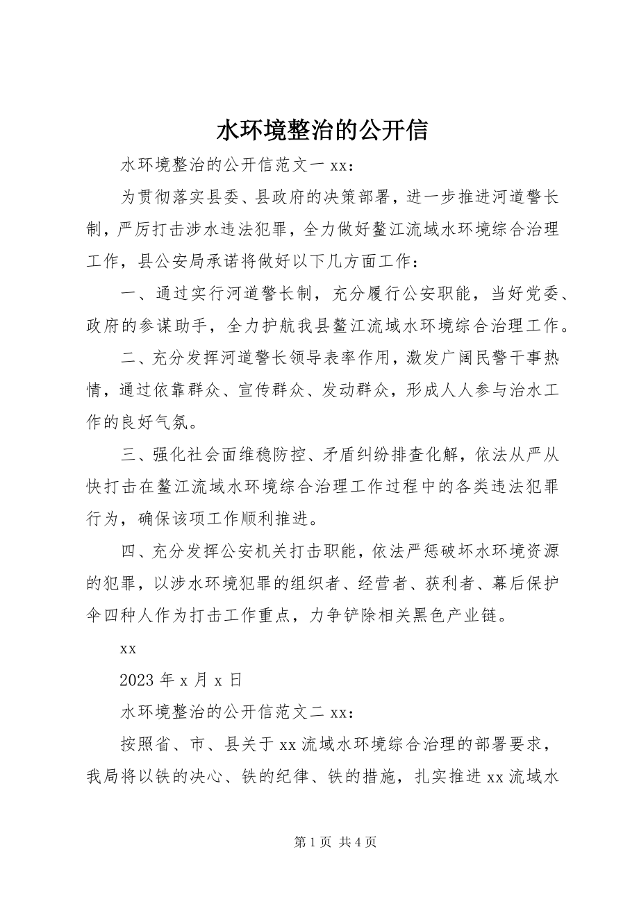 2023年水环境整治的公开信.docx_第1页