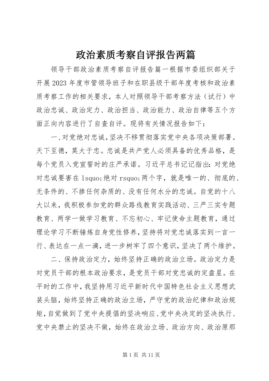 2023年政治素质考察自评报告两篇.docx_第1页