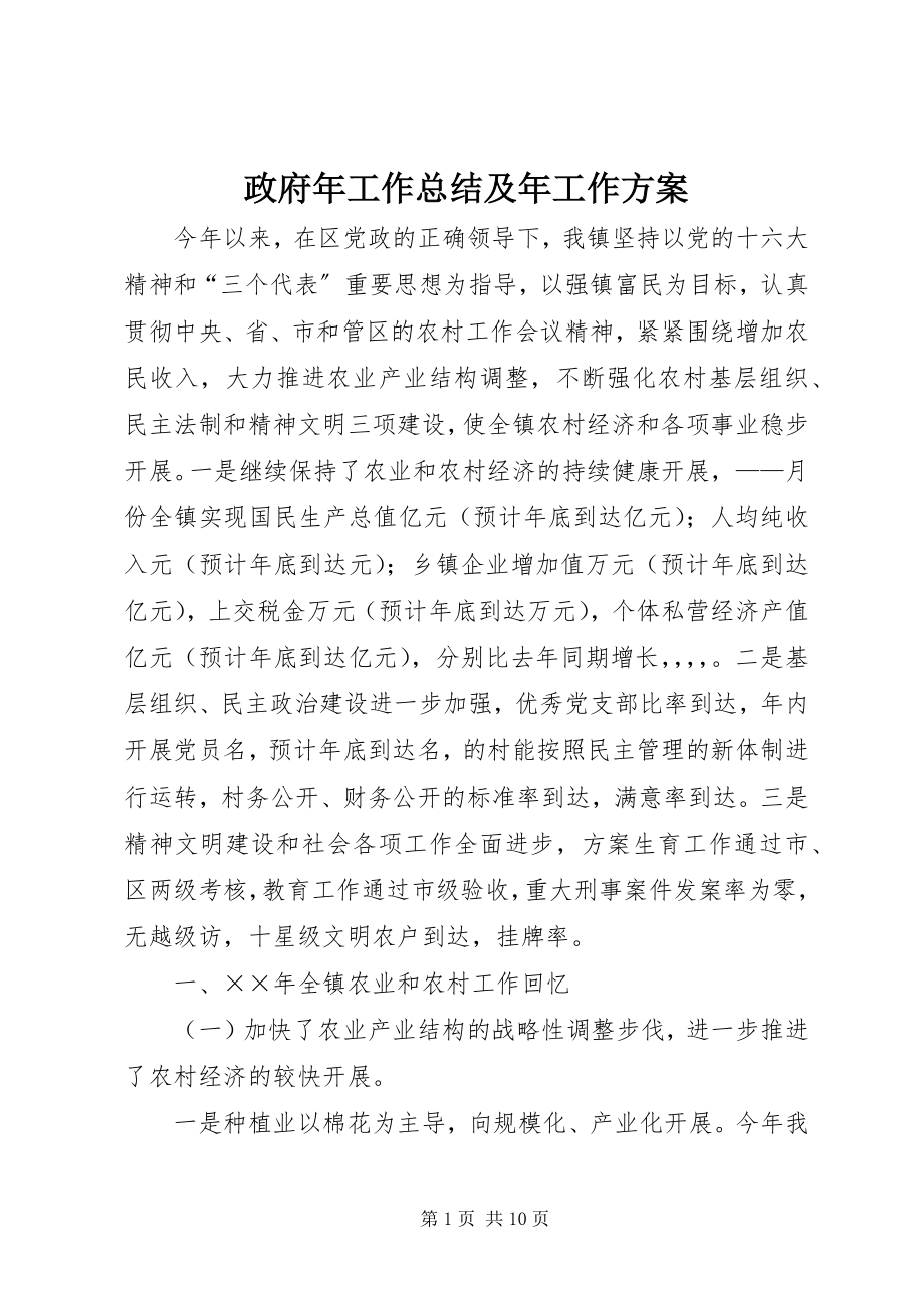 2023年政府年工作总结及年工作计划.docx_第1页