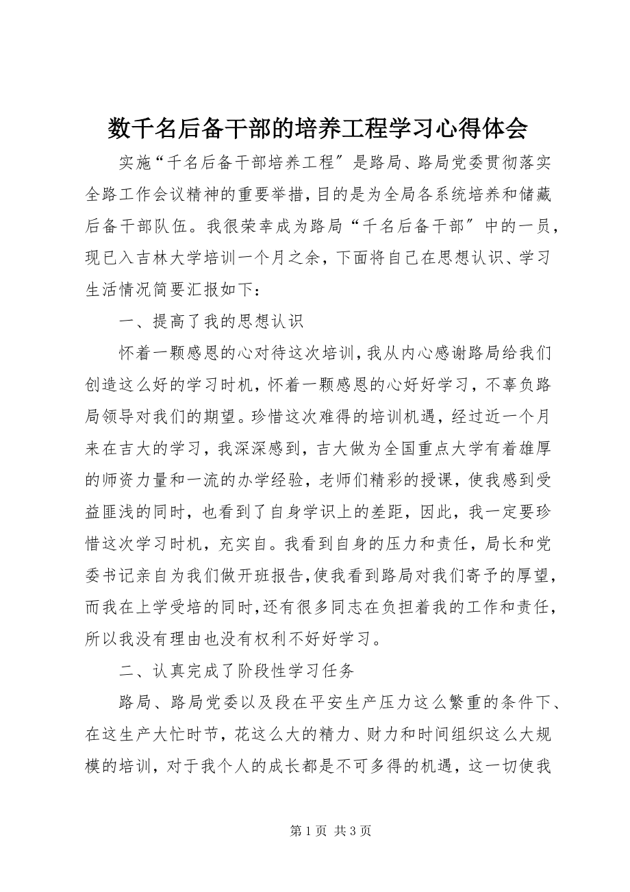 2023年数千名后备干部的培养工程学习心得体会.docx_第1页