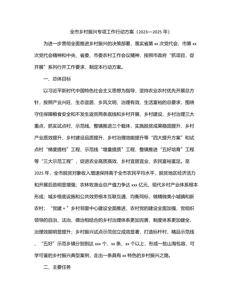 全市乡村振兴专项工作行动方案.docx_第1页