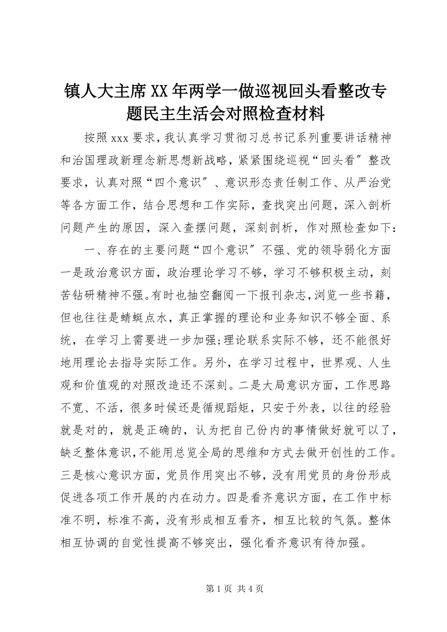 2023年镇人大主席两学一做巡视回头看整改专题民主生活会对照检查材料.docx_第1页